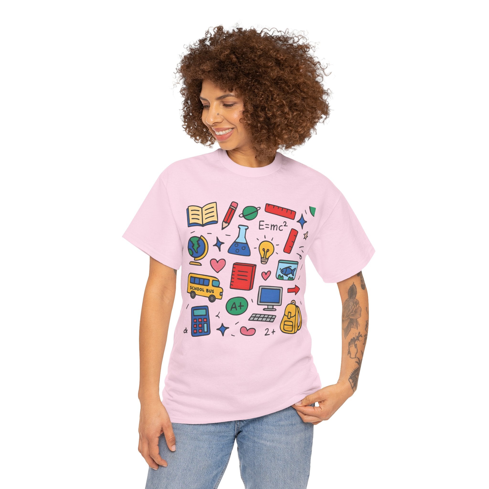 Colorful School Doodles Teacher Shirt – Back to School Graphic Tee | Math, Science & Classroom Gift for Teachers & Students