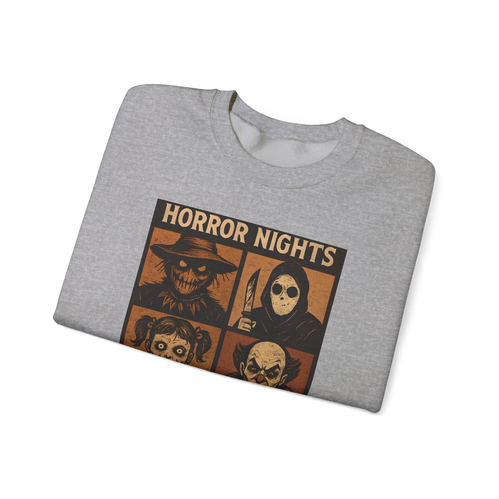 Horror Nights Sweatshirt | Cozy Halloween Crewneck, Spooky Unisex Graphic Sweatshirt, Horror Movie Lovers’ Apparel, Fall & October Fashion