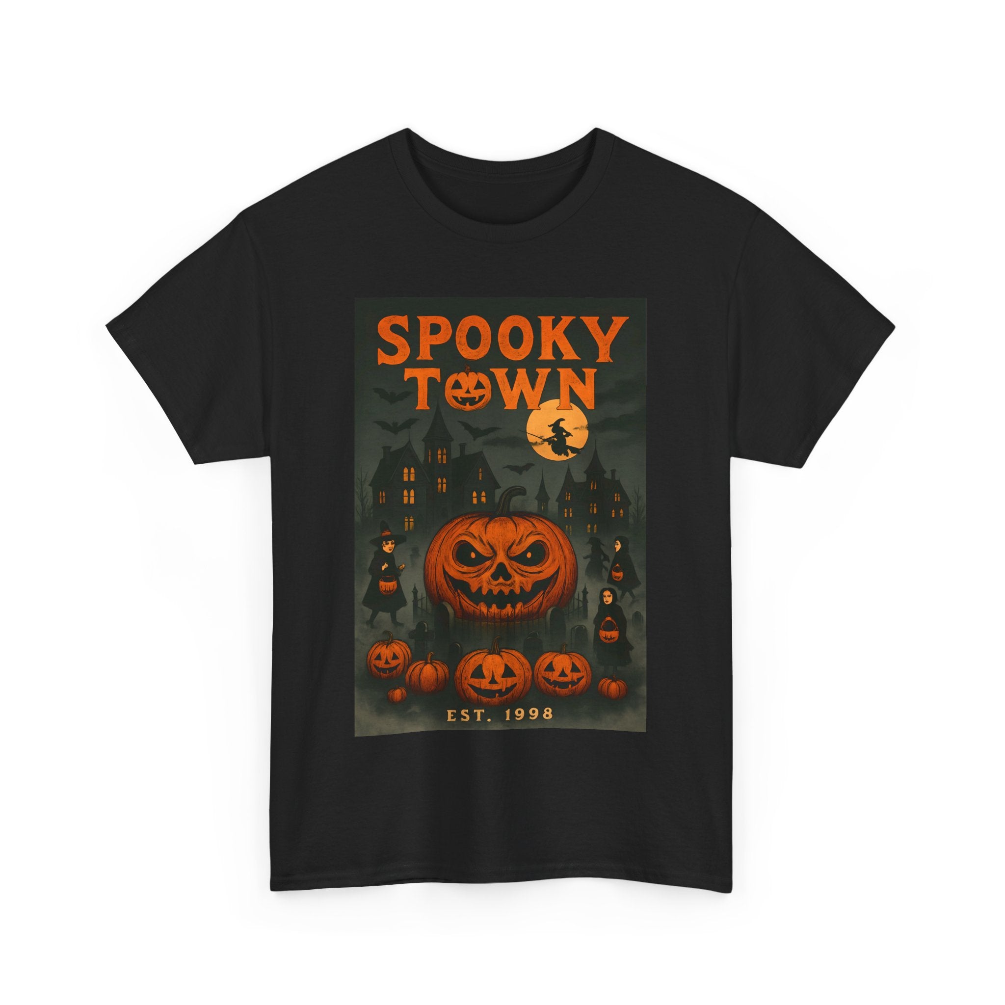 Halloween Spooky Town Tee – Unisex Pumpkin Graphic Shirt, Retro Halloween Costume, Fall Aesthetic T-Shirt for October Parties & Trick-or-Treat