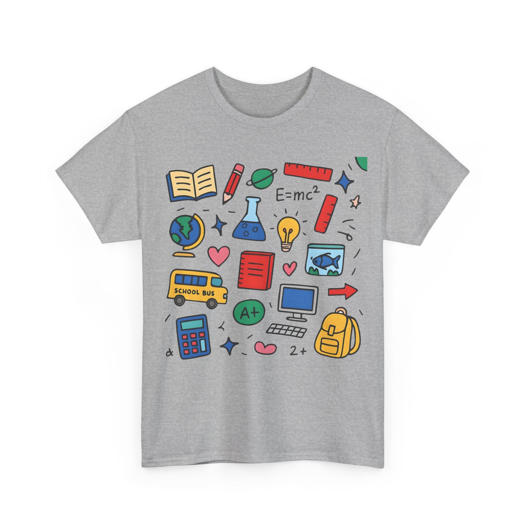 Colorful School Doodles Teacher Shirt – Back to School Graphic Tee | Math, Science & Classroom Gift for Teachers & Students