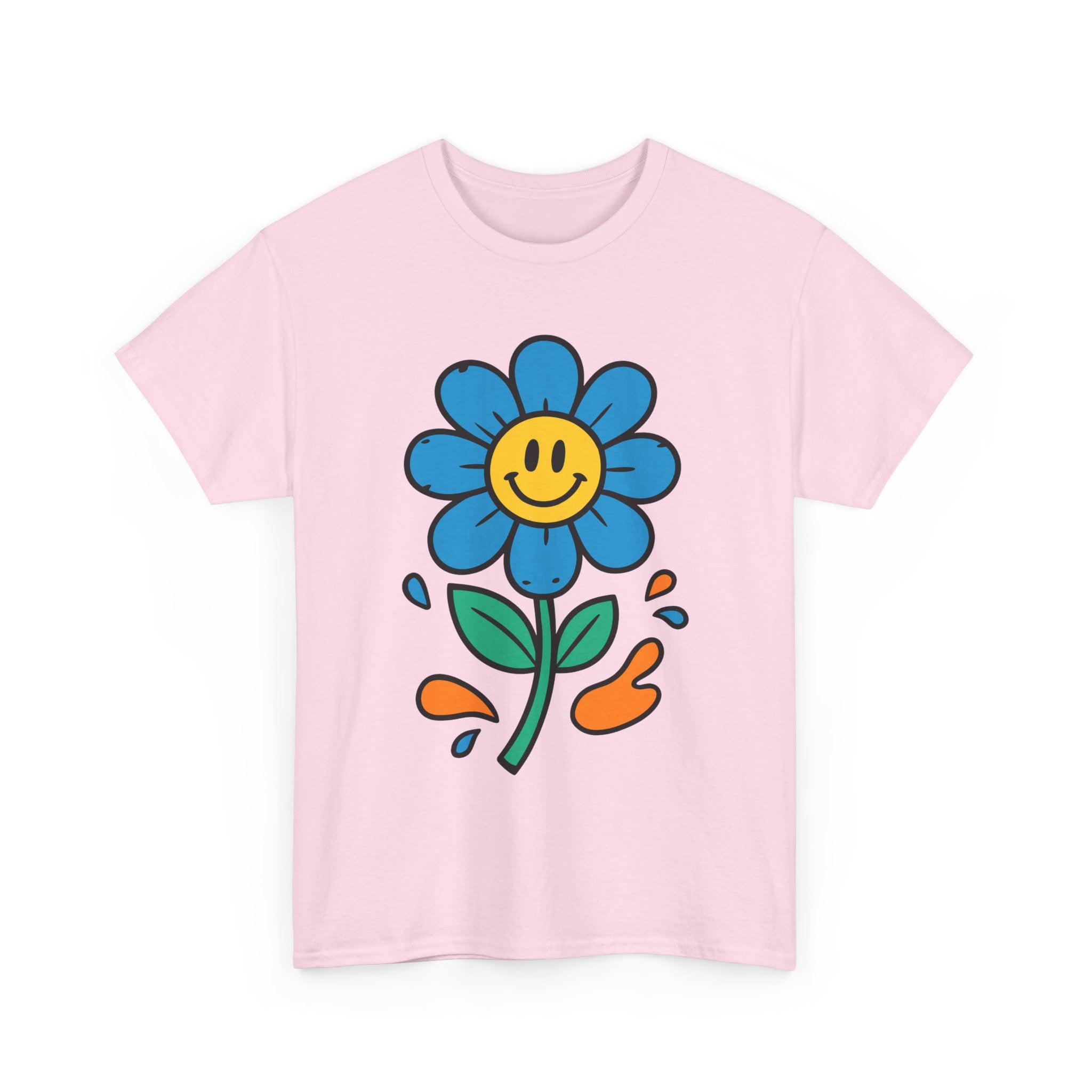 Happy Flower Unisex Heavy Cotton Tee – Cute Smiley Graphic Shirt, Nature Lover Gift, Casual Summer Style, Festival & Everyday Wear