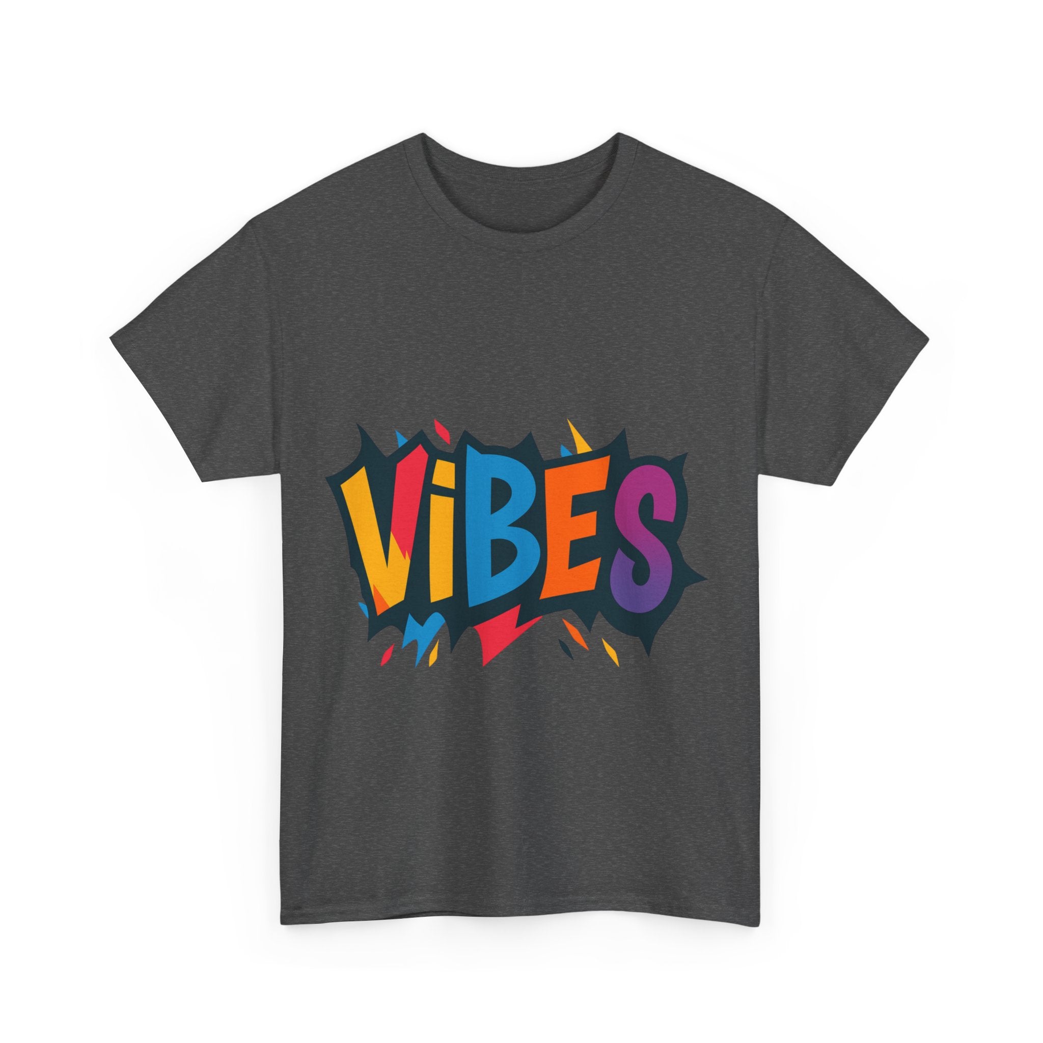 Colorful Vibes Unisex Heavy Cotton Tee – Trendy Graphic Streetwear T-Shirt, Positive Energy Outfit, Casual Everyday Gift for Friends