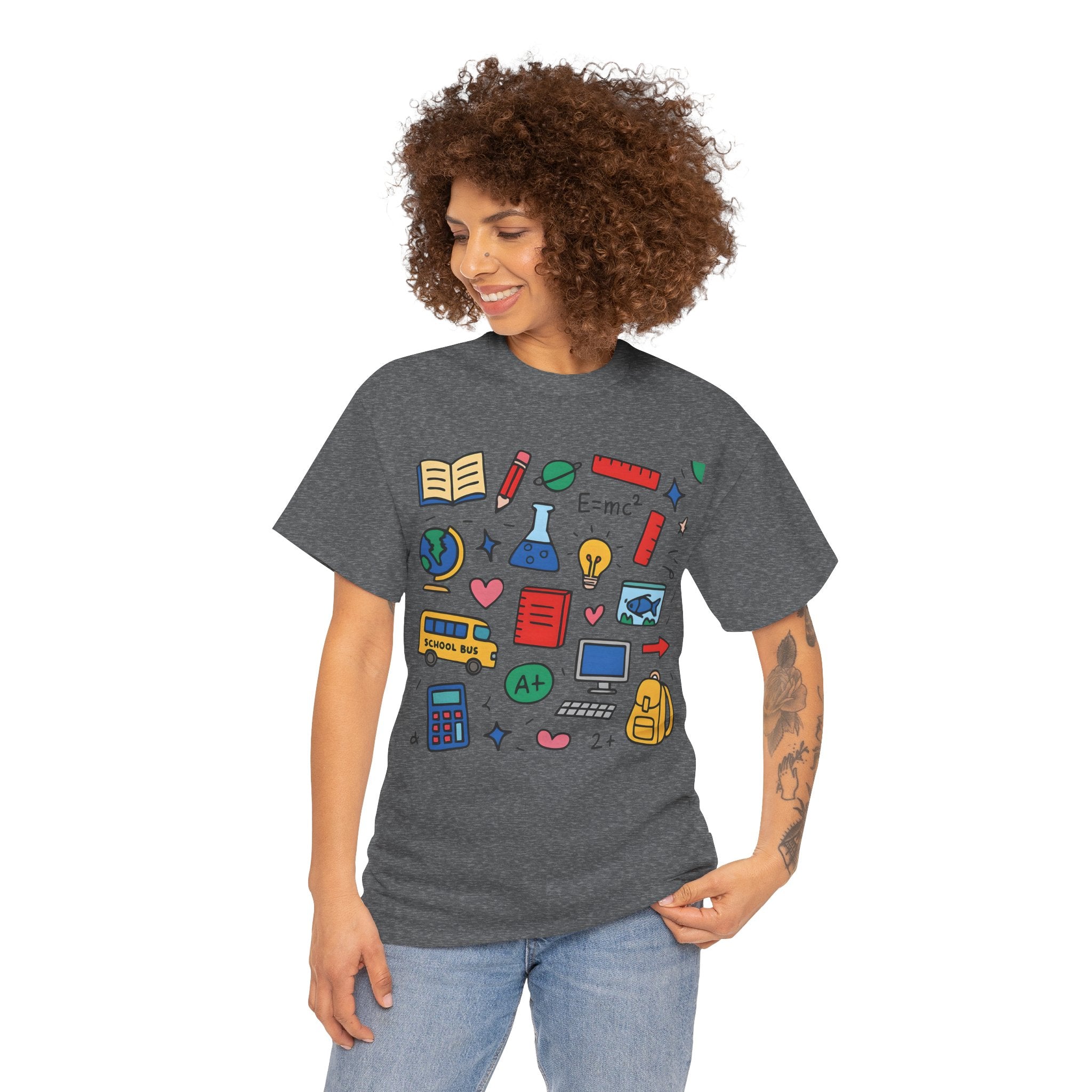 Colorful School Doodles Teacher Shirt – Back to School Graphic Tee | Math, Science & Classroom Gift for Teachers & Students