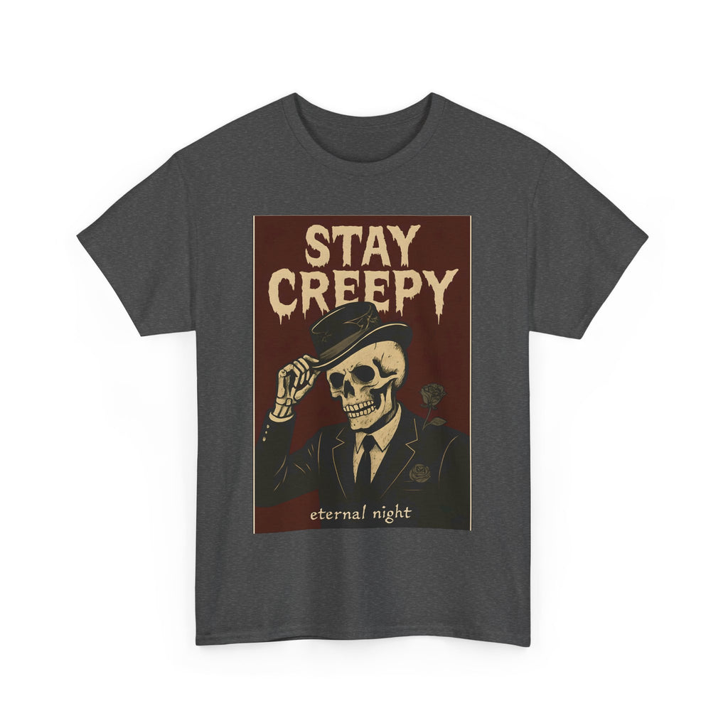 Stay Creepy Unisex Heavy Cotton Tee | Vintage Skeleton Halloween Shirt, Spooky Fall Fashion Gift