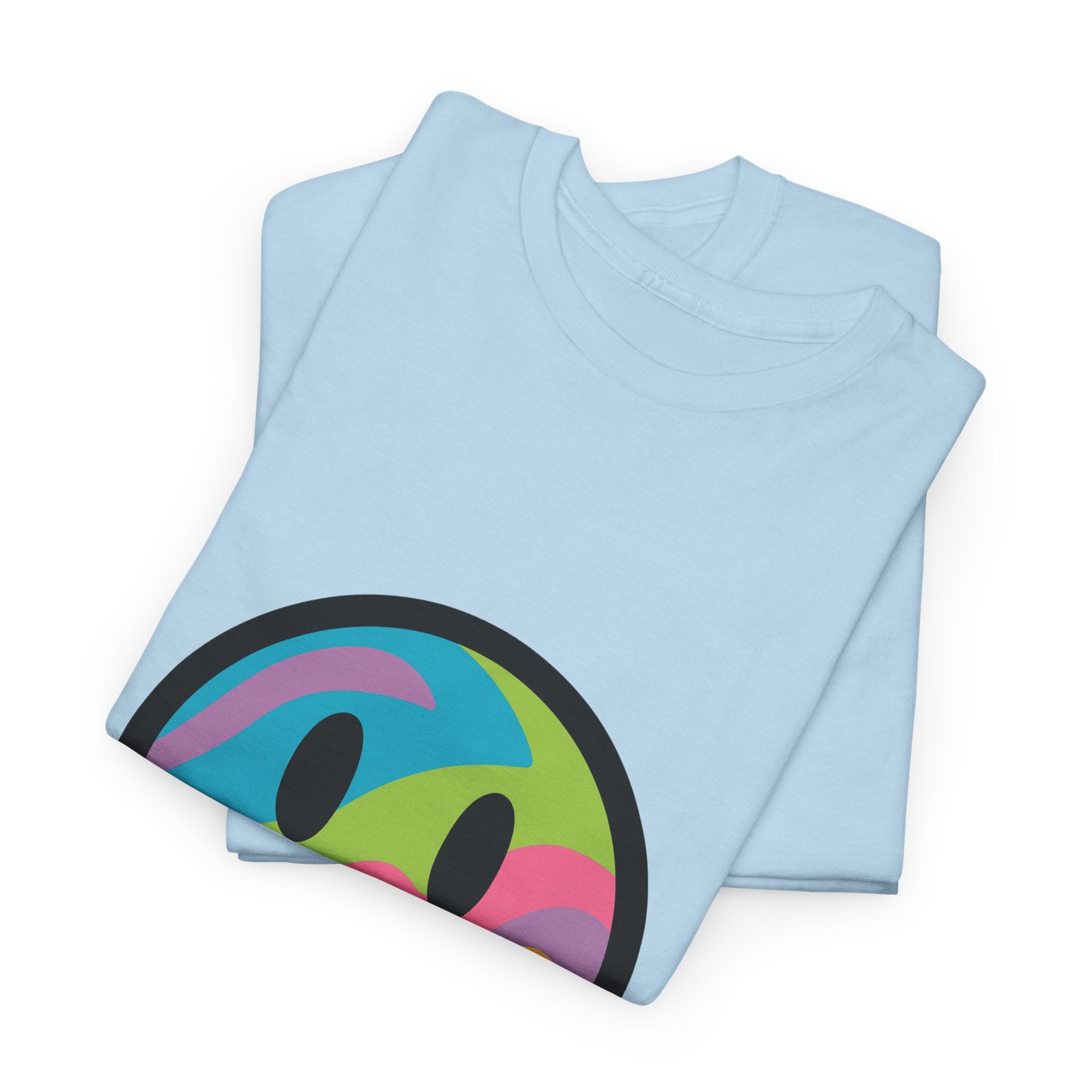 Colorful Smiley Face Unisex Heavy Cotton Tee – Casual Streetwear Graphic Shirt, Happiness Vibes, Summer Fashion Gift for Friends