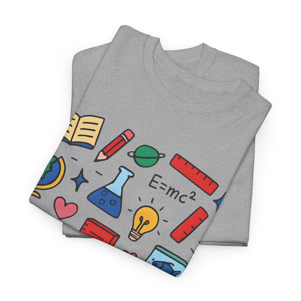 Colorful School Doodles Teacher Shirt – Back to School Graphic Tee | Math, Science & Classroom Gift for Teachers & Students