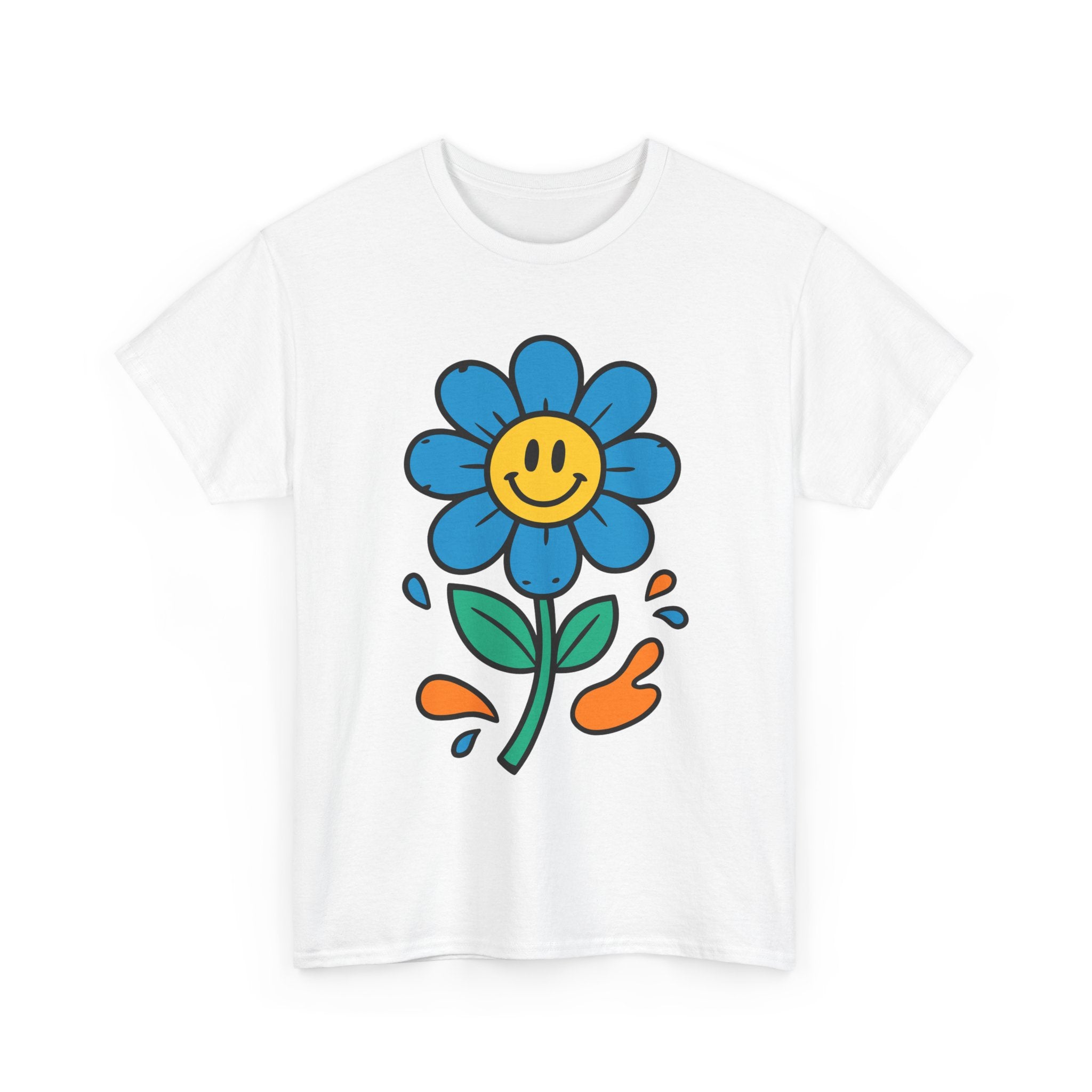Happy Flower Unisex Heavy Cotton Tee – Cute Smiley Graphic Shirt, Nature Lover Gift, Casual Summer Style, Festival & Everyday Wear