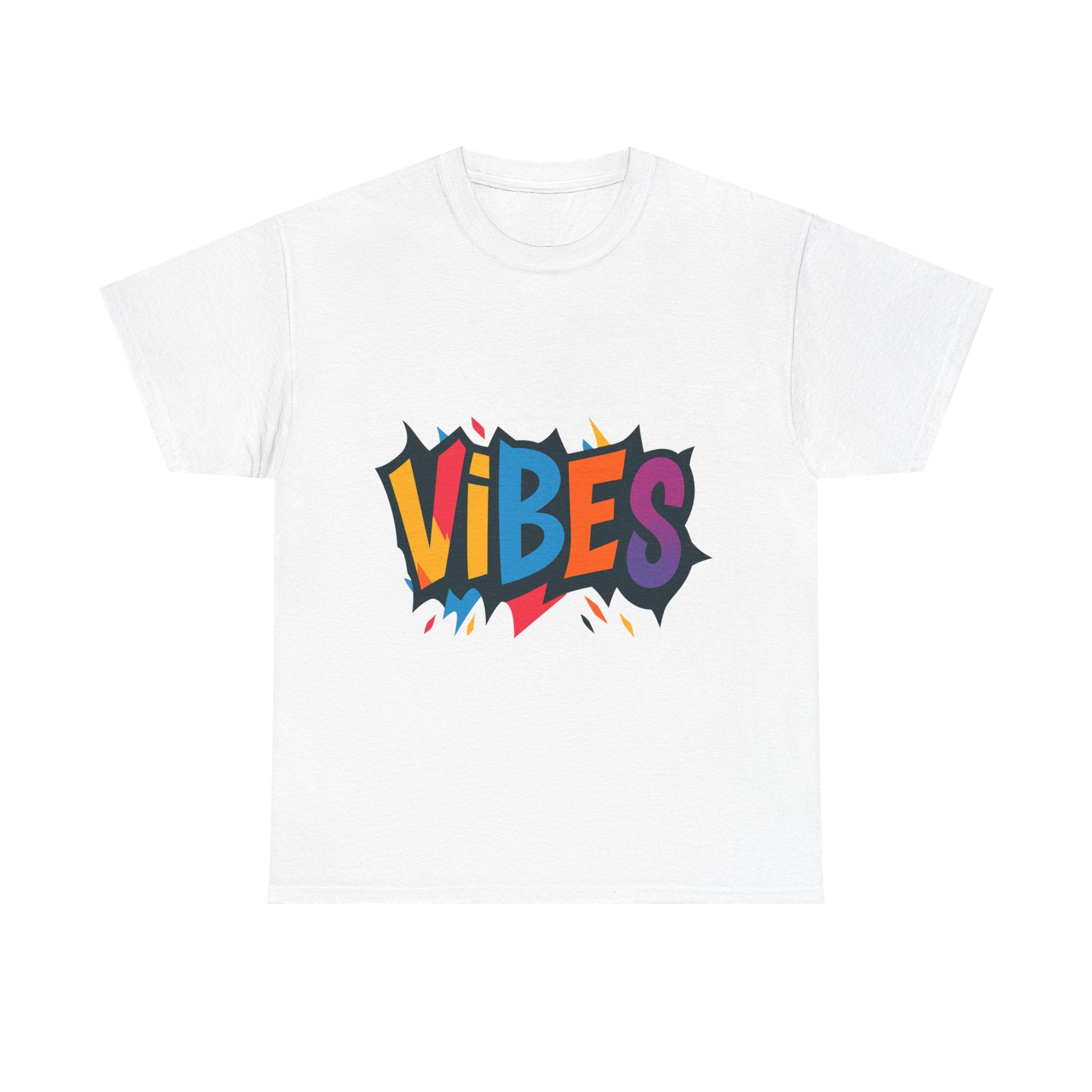 Colorful Vibes Unisex Heavy Cotton Tee – Trendy Graphic Streetwear T-Shirt, Positive Energy Outfit, Casual Everyday Gift for Friends