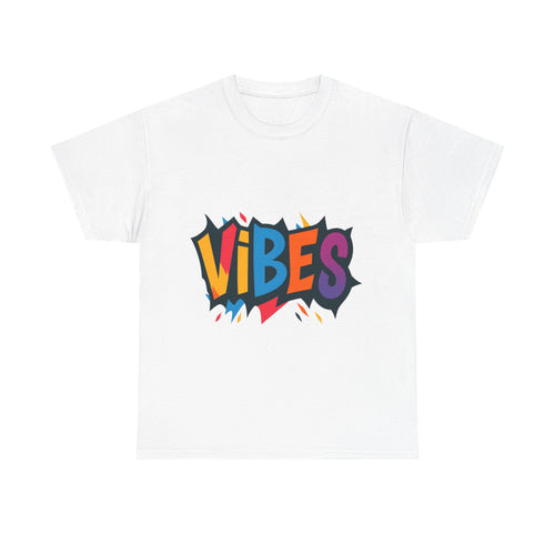 Colorful Vibes Unisex Heavy Cotton Tee – Trendy Graphic Streetwear T-Shirt, Positive Energy Outfit, Casual Everyday Gift for Friends