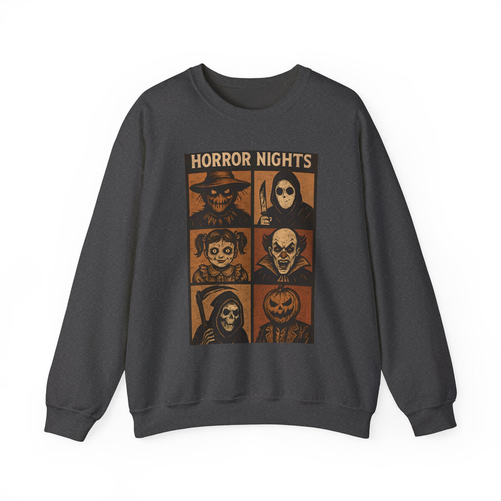 Horror Nights Sweatshirt | Cozy Halloween Crewneck, Spooky Unisex Graphic Sweatshirt, Horror Movie Lovers’ Apparel, Fall & October Fashion