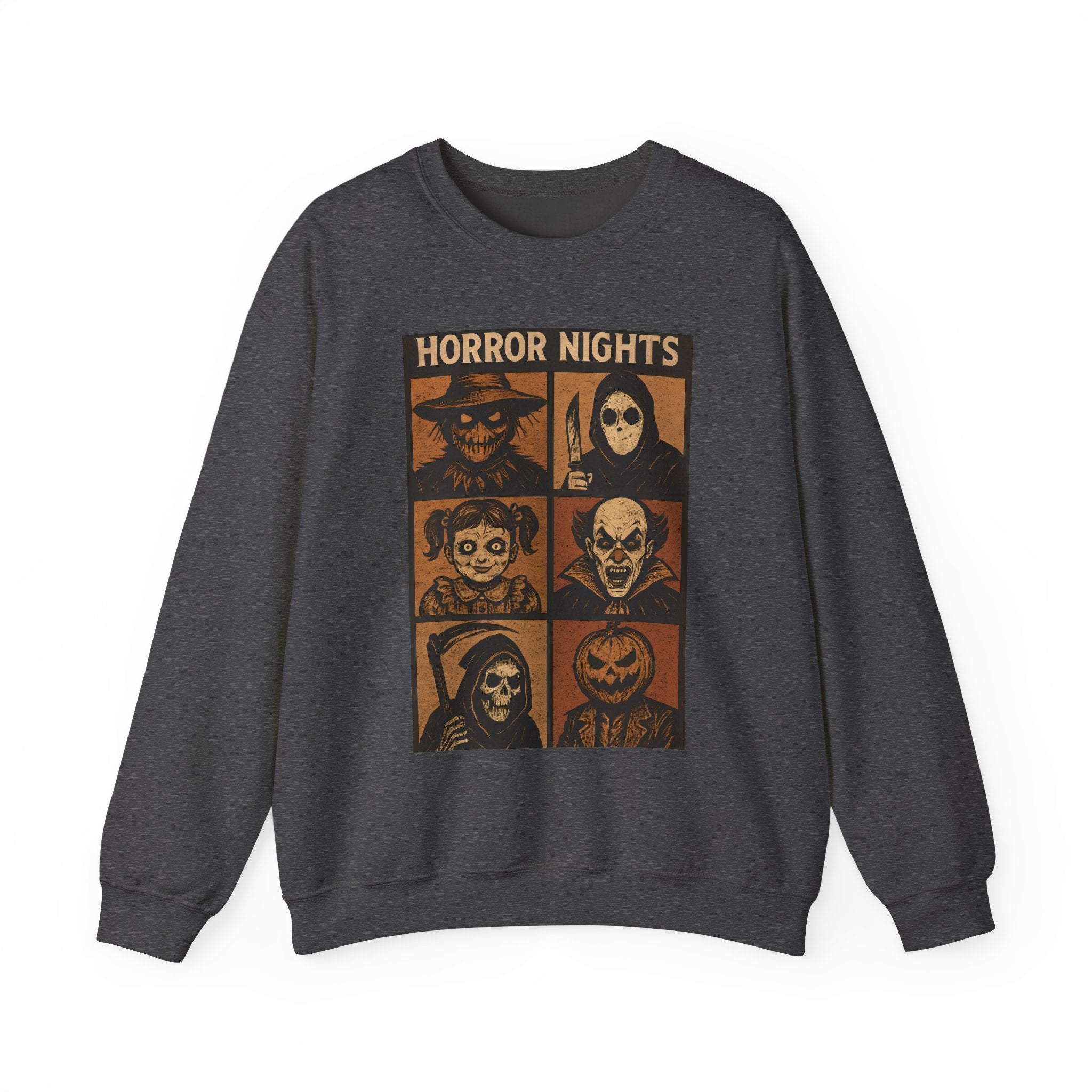 Horror Nights Sweatshirt | Cozy Halloween Crewneck, Spooky Unisex Graphic Sweatshirt, Horror Movie Lovers’ Apparel, Fall & October Fashion