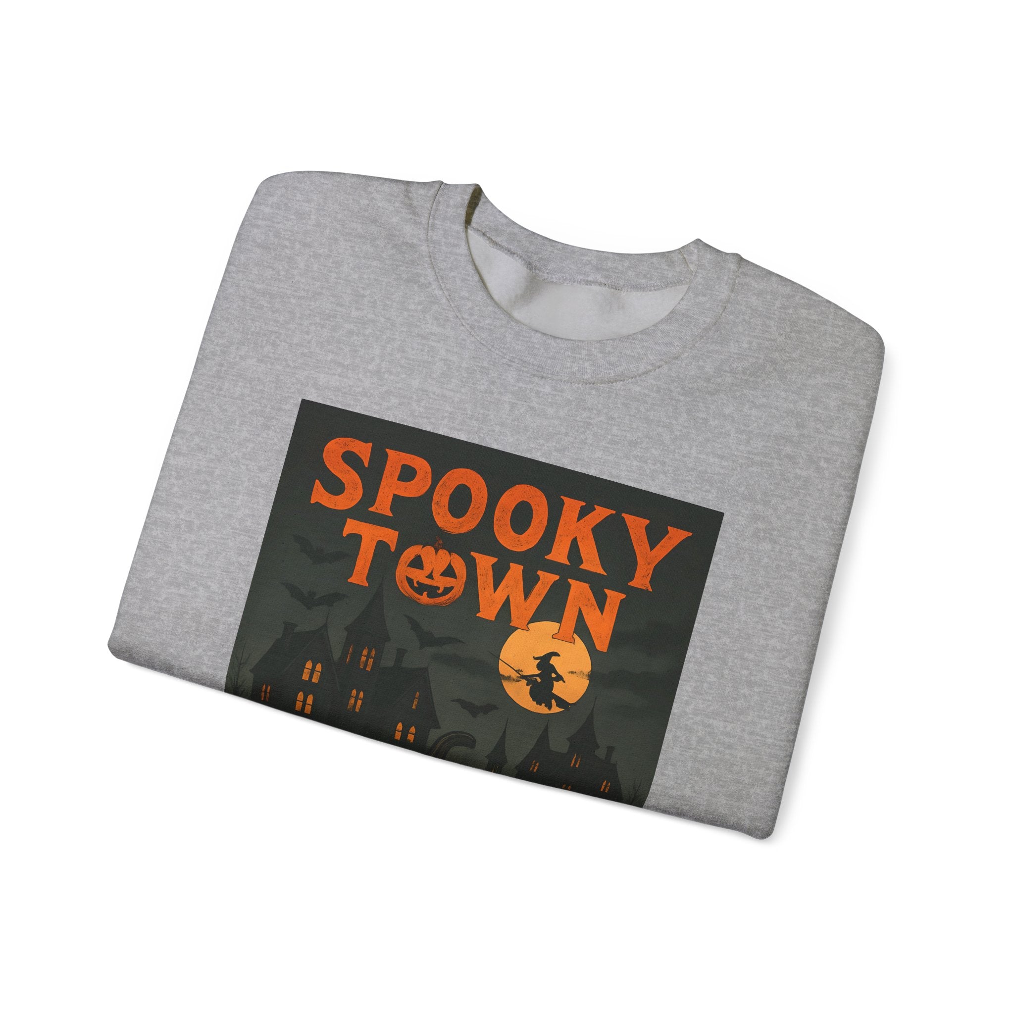 Spooky Town Sweatshirt – Cozy Pumpkin Halloween Crewneck, Unisex Fall Fashion, Autumn Wardrobe Essential