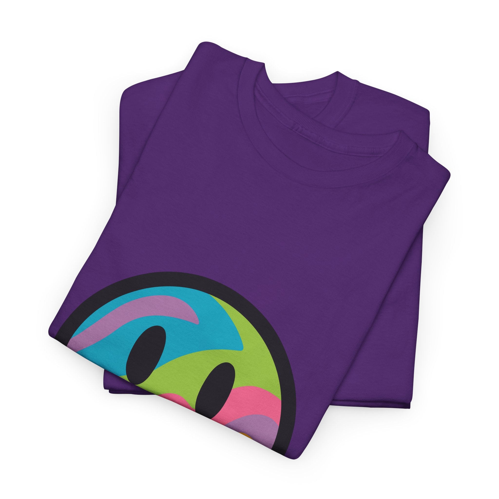 Colorful Smiley Face Unisex Heavy Cotton Tee – Casual Streetwear Graphic Shirt, Happiness Vibes, Summer Fashion Gift for Friends