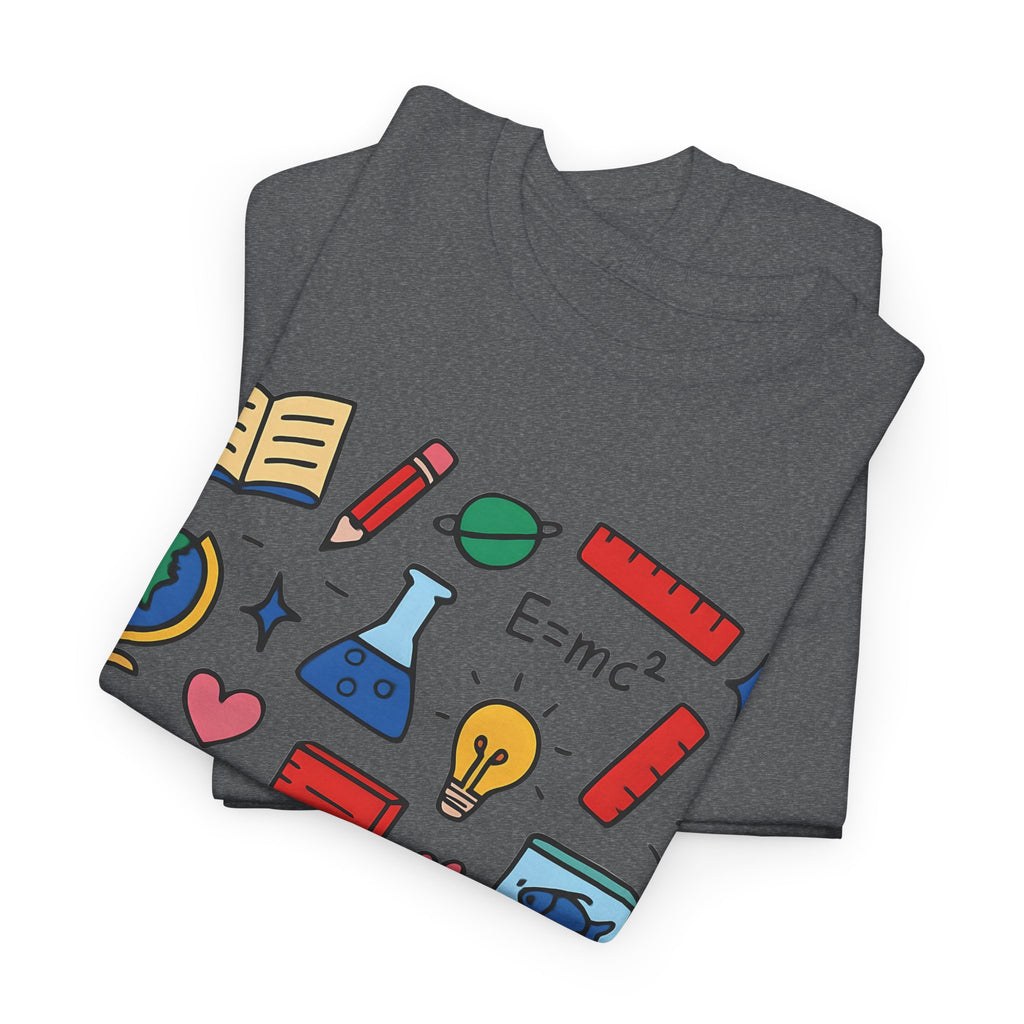 Colorful School Doodles Teacher Shirt – Back to School Graphic Tee | Math, Science & Classroom Gift for Teachers & Students