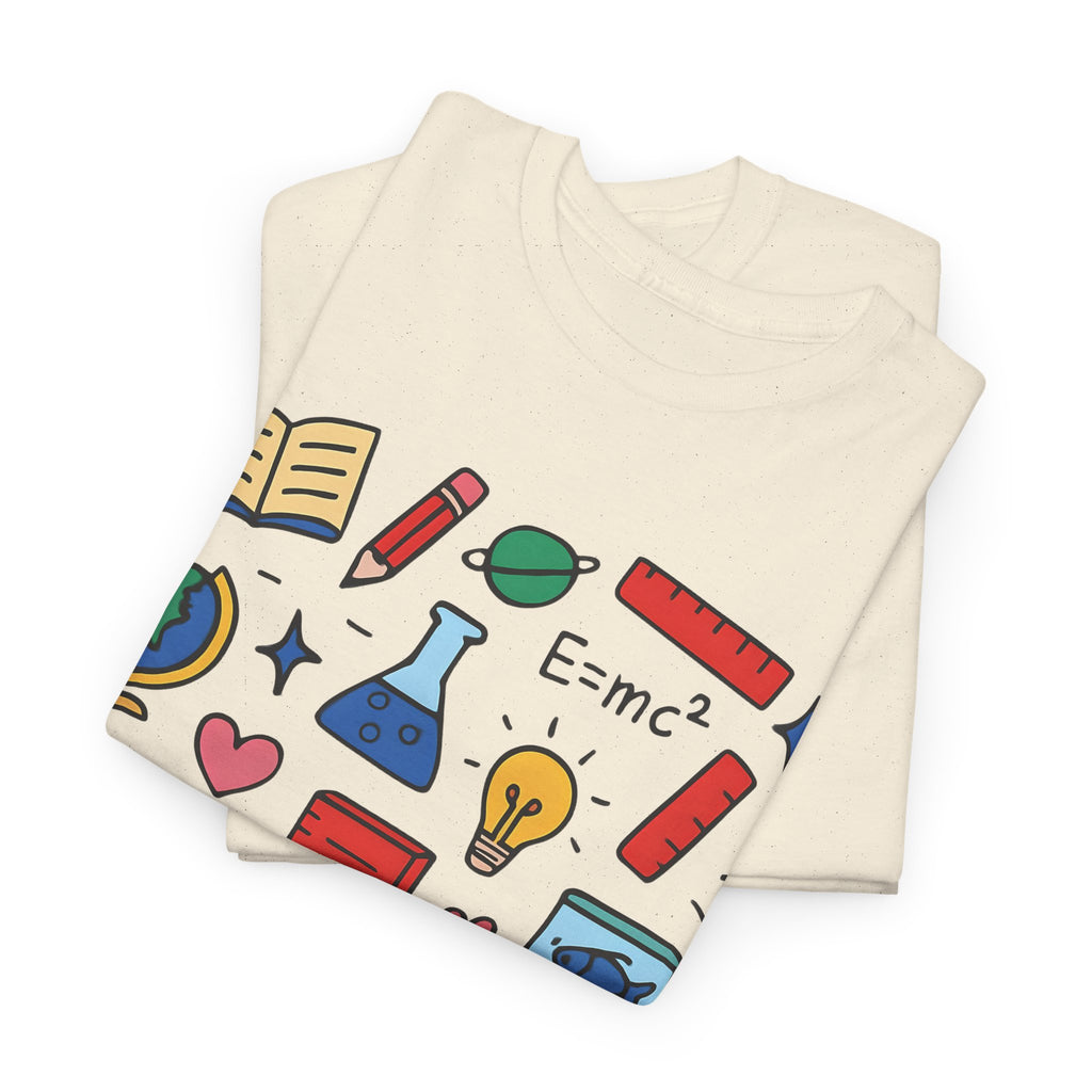 Colorful School Doodles Teacher Shirt – Back to School Graphic Tee | Math, Science & Classroom Gift for Teachers & Students