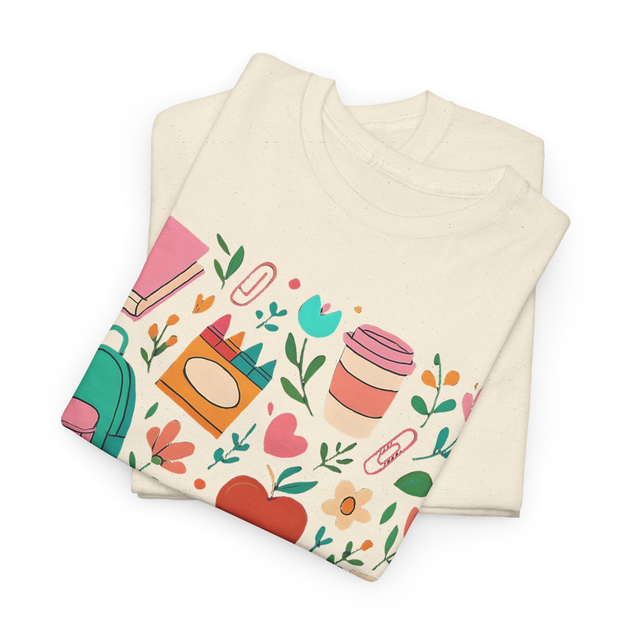 Teacher School Supplies Shirt – Cute Back to School Graphic Tee with Coffee, Books & A+ Icons | Gift for Educators & Classroom Style