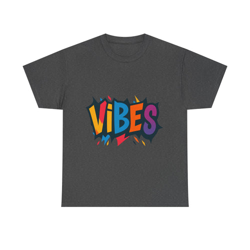 Colorful Vibes Unisex Heavy Cotton Tee – Trendy Graphic Streetwear T-Shirt, Positive Energy Outfit, Casual Everyday Gift for Friends