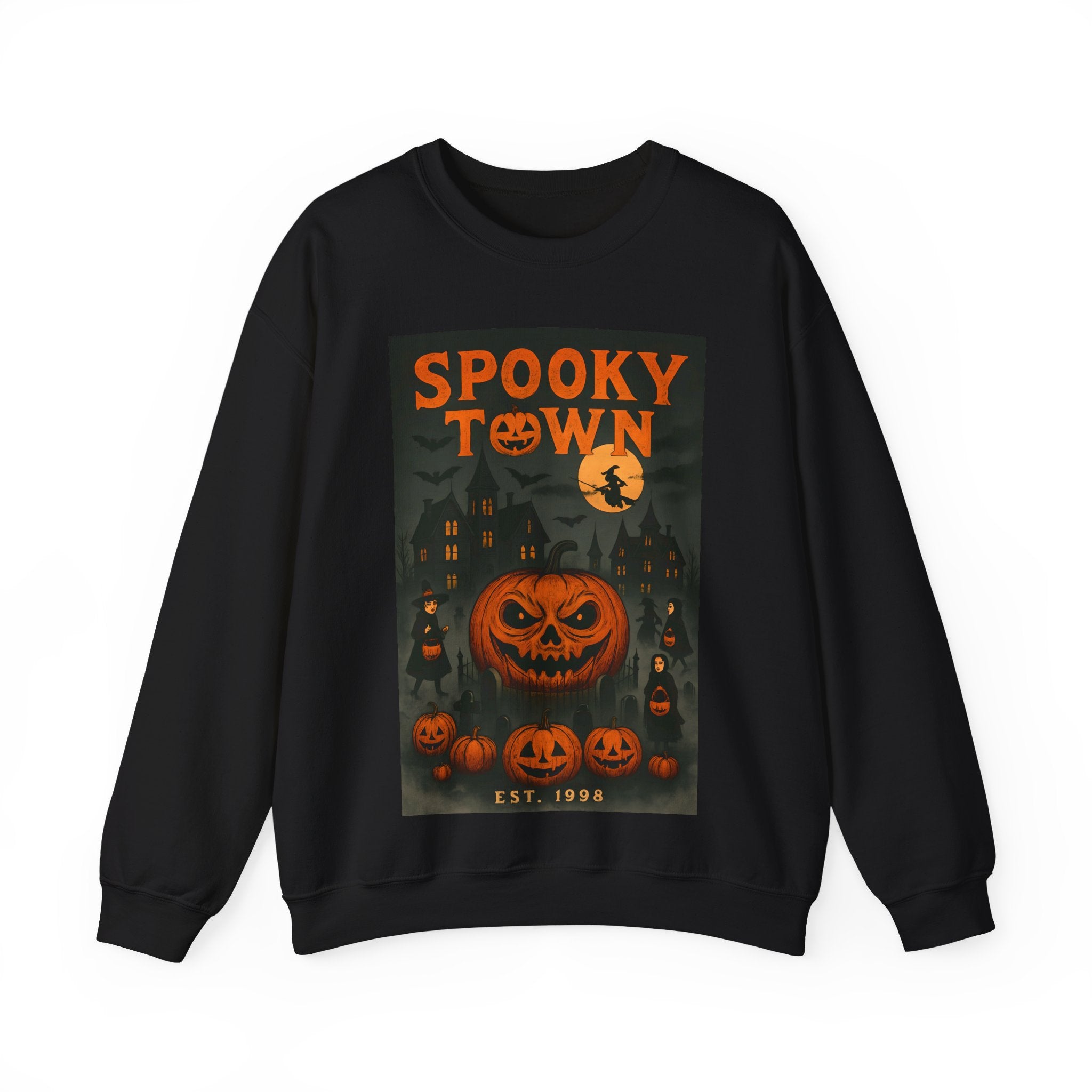 Spooky Town Sweatshirt – Cozy Pumpkin Halloween Crewneck, Unisex Fall Fashion, Autumn Wardrobe Essential