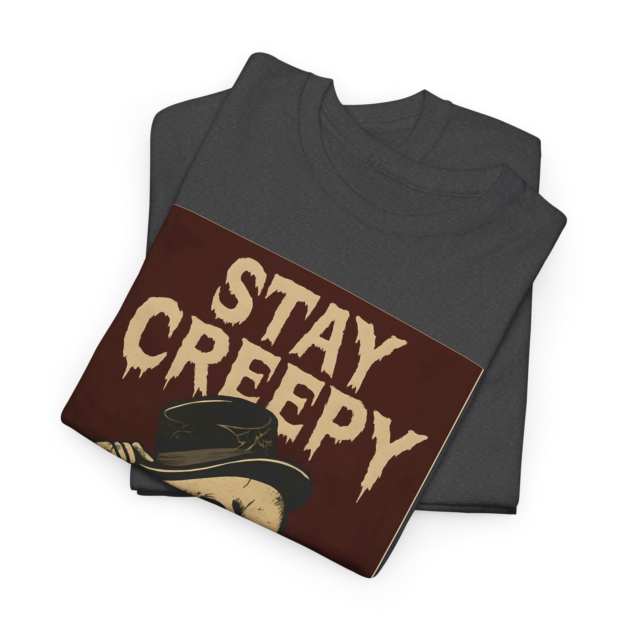 Stay Creepy Unisex Heavy Cotton Tee | Vintage Skeleton Halloween Shirt, Spooky Fall Fashion Gift