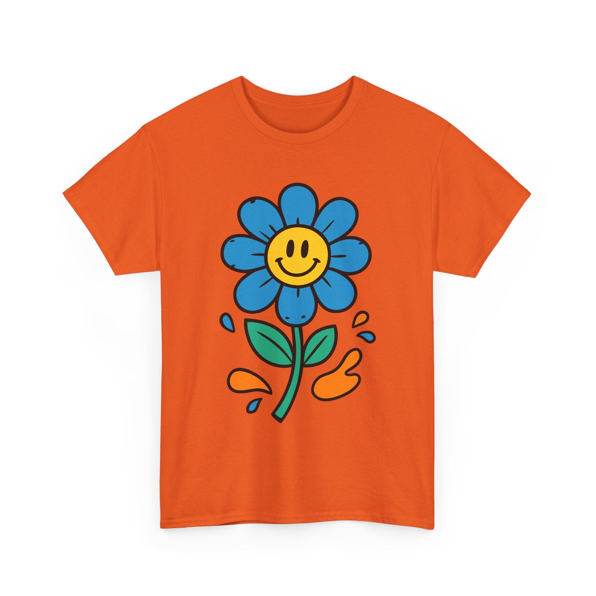 Happy Flower Unisex Heavy Cotton Tee – Cute Smiley Graphic Shirt, Nature Lover Gift, Casual Summer Style, Festival & Everyday Wear