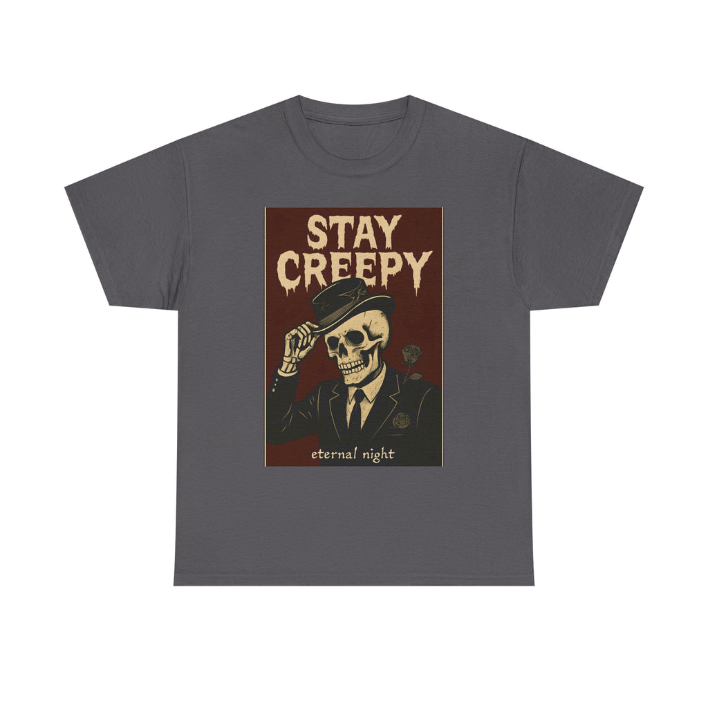 Stay Creepy Unisex Heavy Cotton Tee | Vintage Skeleton Halloween Shirt, Spooky Fall Fashion Gift