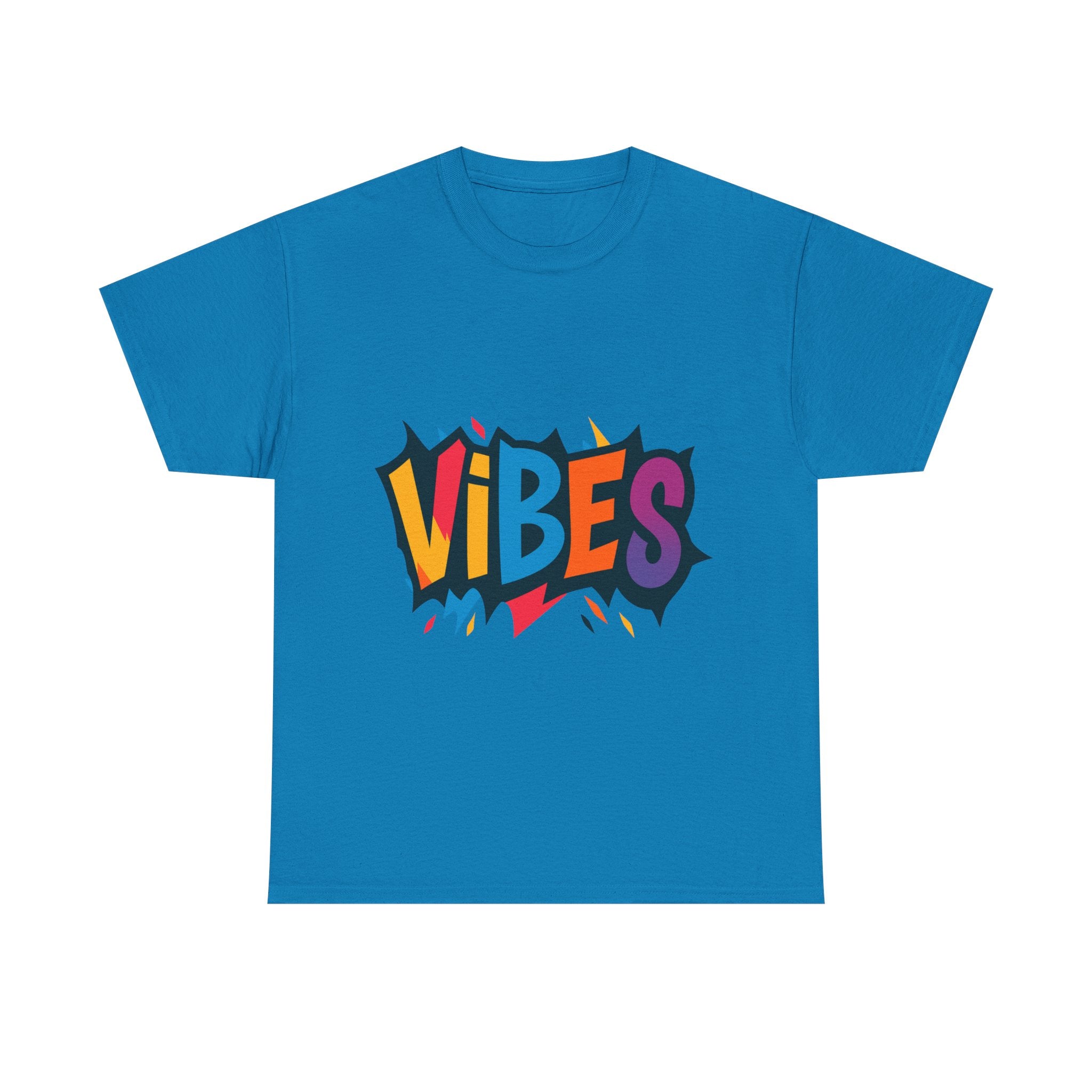 Colorful Vibes Unisex Heavy Cotton Tee – Trendy Graphic Streetwear T-Shirt, Positive Energy Outfit, Casual Everyday Gift for Friends