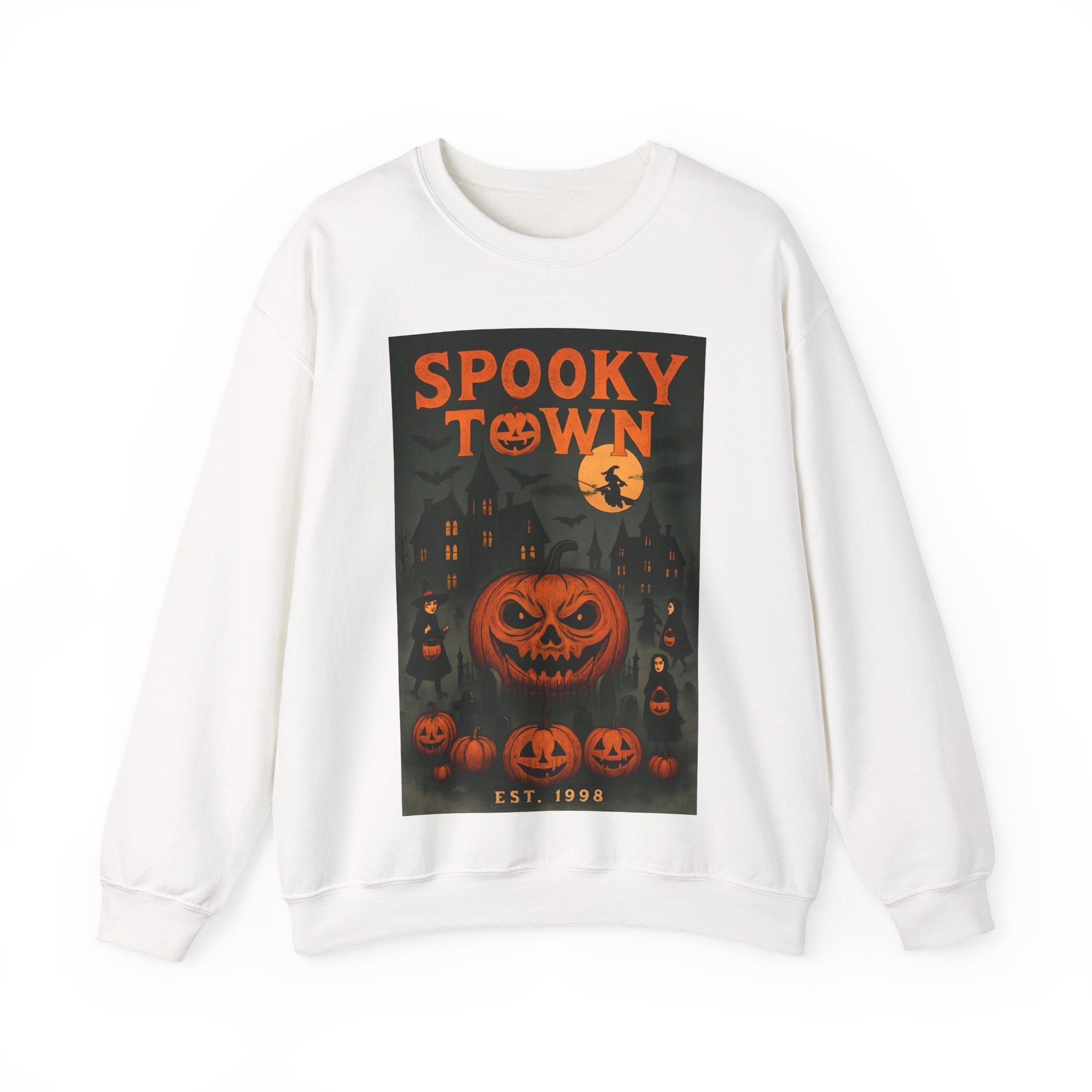 Spooky Town Sweatshirt – Cozy Pumpkin Halloween Crewneck, Unisex Fall Fashion, Autumn Wardrobe Essential
