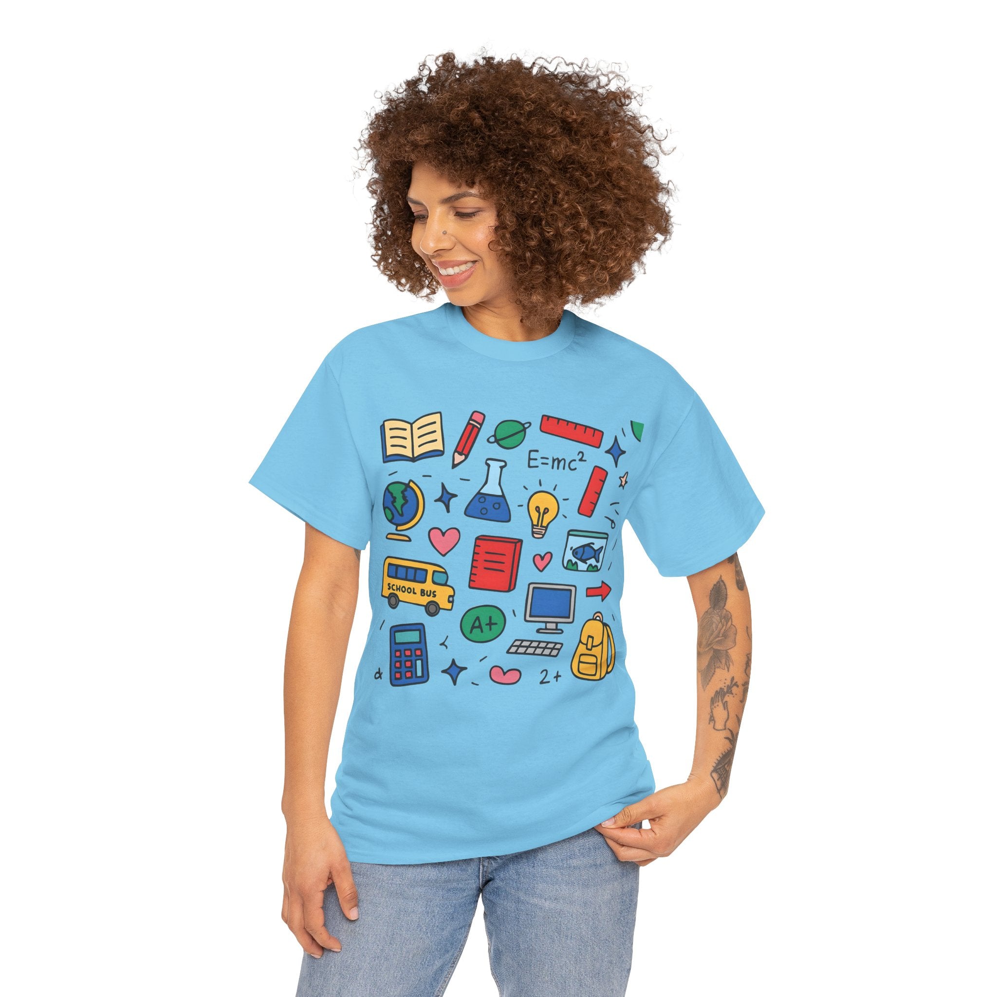 Colorful School Doodles Teacher Shirt – Back to School Graphic Tee | Math, Science & Classroom Gift for Teachers & Students