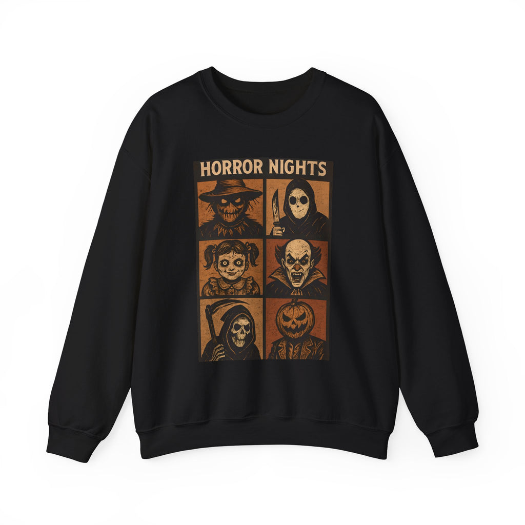 Horror Nights Sweatshirt | Cozy Halloween Crewneck, Spooky Unisex Graphic Sweatshirt, Horror Movie Lovers’ Apparel, Fall & October Fashion