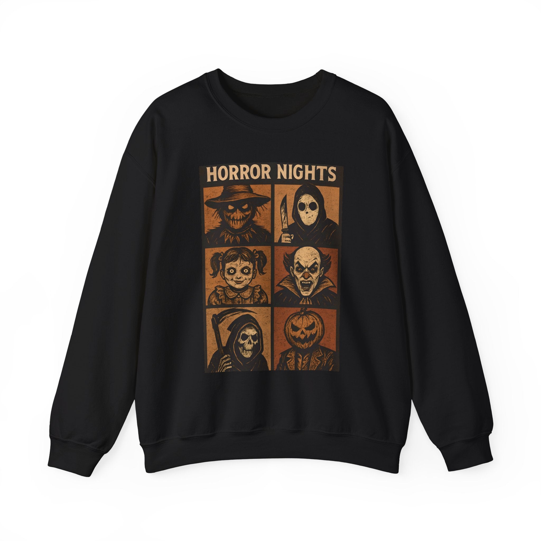 Horror Nights Sweatshirt | Cozy Halloween Crewneck, Spooky Unisex Graphic Sweatshirt, Horror Movie Lovers’ Apparel, Fall & October Fashion
