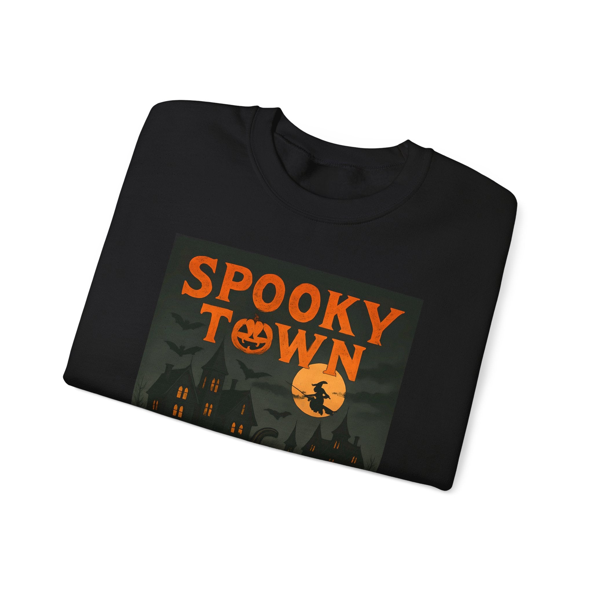 Spooky Town Sweatshirt – Cozy Pumpkin Halloween Crewneck, Unisex Fall Fashion, Autumn Wardrobe Essential