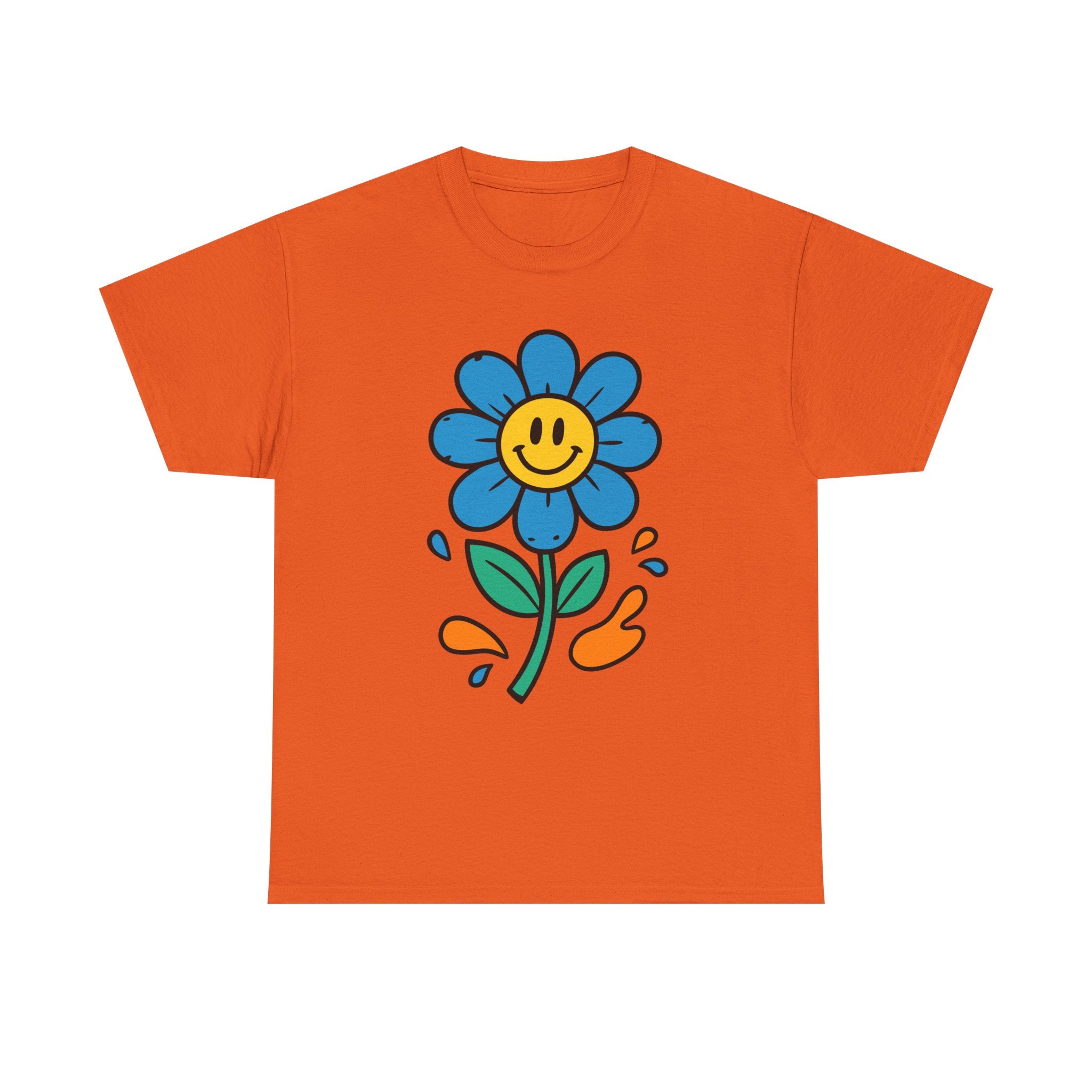 Happy Flower Unisex Heavy Cotton Tee – Cute Smiley Graphic Shirt, Nature Lover Gift, Casual Summer Style, Festival & Everyday Wear