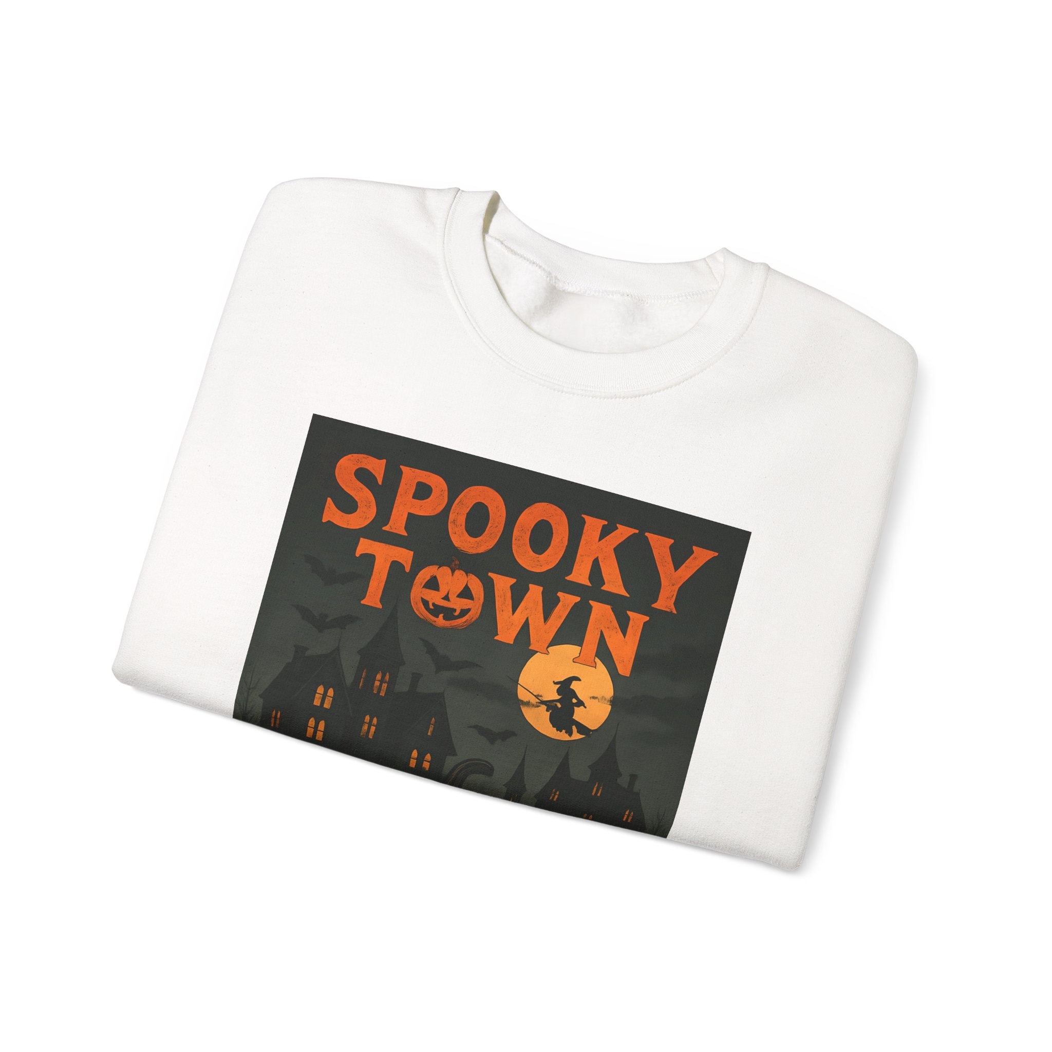 Spooky Town Sweatshirt – Cozy Pumpkin Halloween Crewneck, Unisex Fall Fashion, Autumn Wardrobe Essential