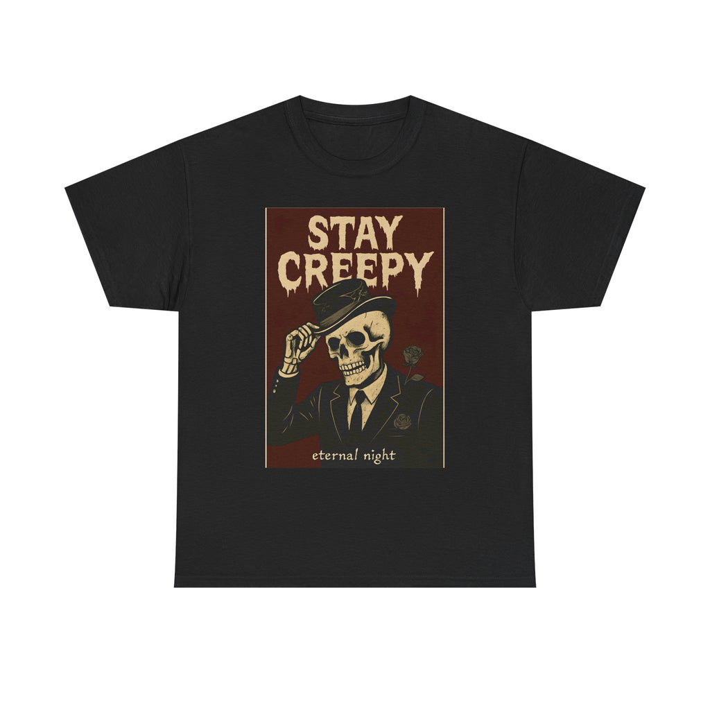 Stay Creepy Unisex Heavy Cotton Tee | Vintage Skeleton Halloween Shirt, Spooky Fall Fashion Gift