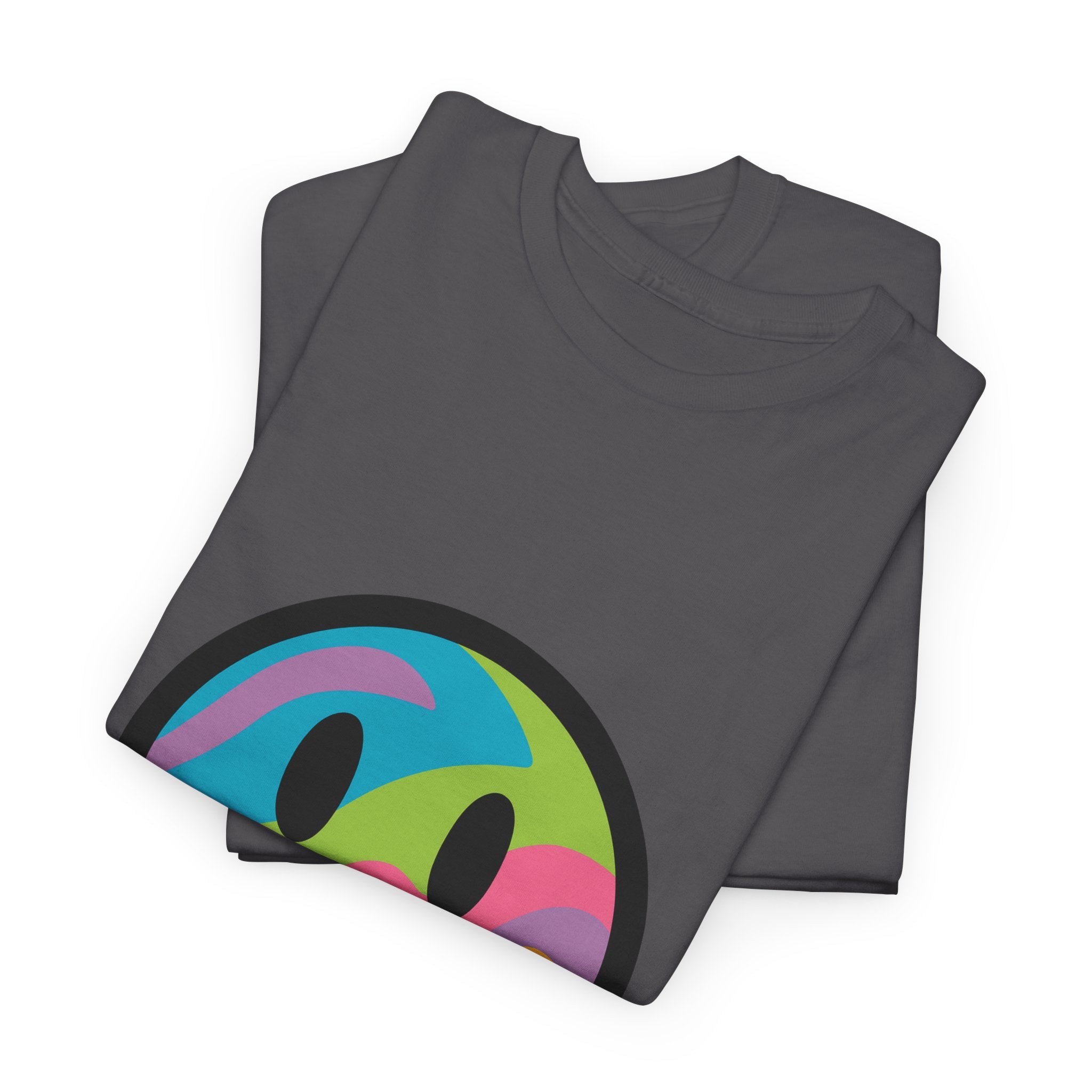 Colorful Smiley Face Unisex Heavy Cotton Tee – Casual Streetwear Graphic Shirt, Happiness Vibes, Summer Fashion Gift for Friends