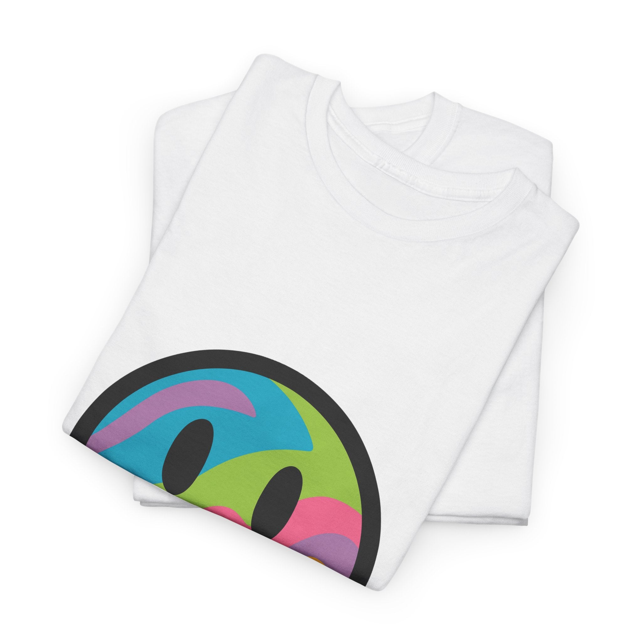 Colorful Smiley Face Unisex Heavy Cotton Tee – Casual Streetwear Graphic Shirt, Happiness Vibes, Summer Fashion Gift for Friends