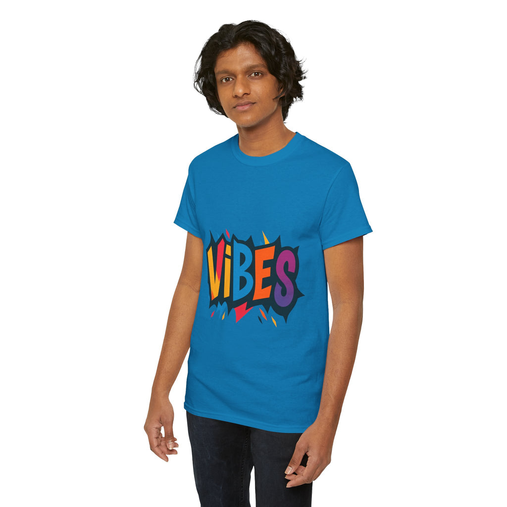 Colorful Vibes Unisex Heavy Cotton Tee – Trendy Graphic Streetwear T-Shirt, Positive Energy Outfit, Casual Everyday Gift for Friends