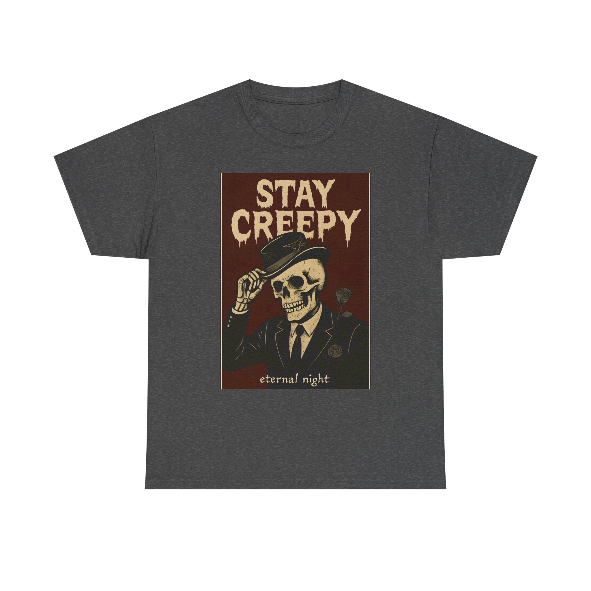 Stay Creepy Unisex Heavy Cotton Tee | Vintage Skeleton Halloween Shirt, Spooky Fall Fashion Gift