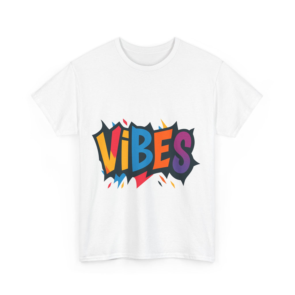 Colorful Vibes Unisex Heavy Cotton Tee – Trendy Graphic Streetwear T-Shirt, Positive Energy Outfit, Casual Everyday Gift for Friends