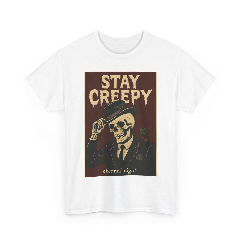 Stay Creepy Unisex Heavy Cotton Tee | Vintage Skeleton Halloween Shirt, Spooky Fall Fashion Gift