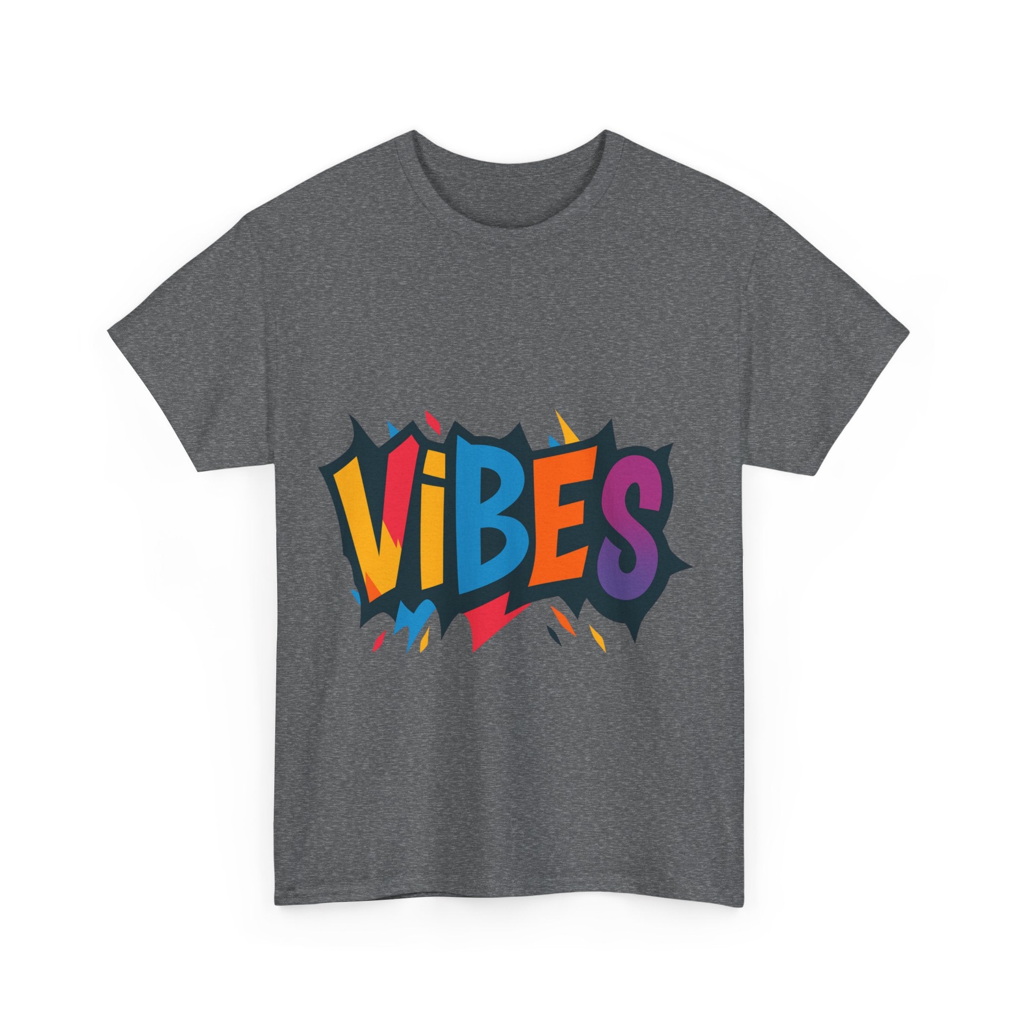 Colorful Vibes Unisex Heavy Cotton Tee – Trendy Graphic Streetwear T-Shirt, Positive Energy Outfit, Casual Everyday Gift for Friends