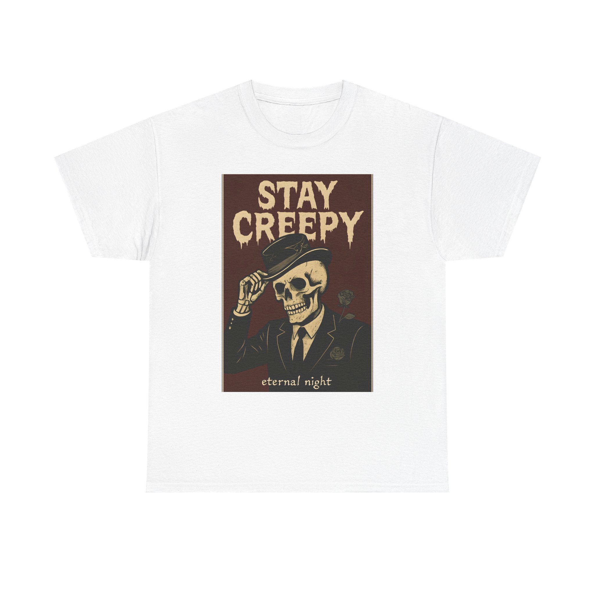Stay Creepy Unisex Heavy Cotton Tee | Vintage Skeleton Halloween Shirt, Spooky Fall Fashion Gift