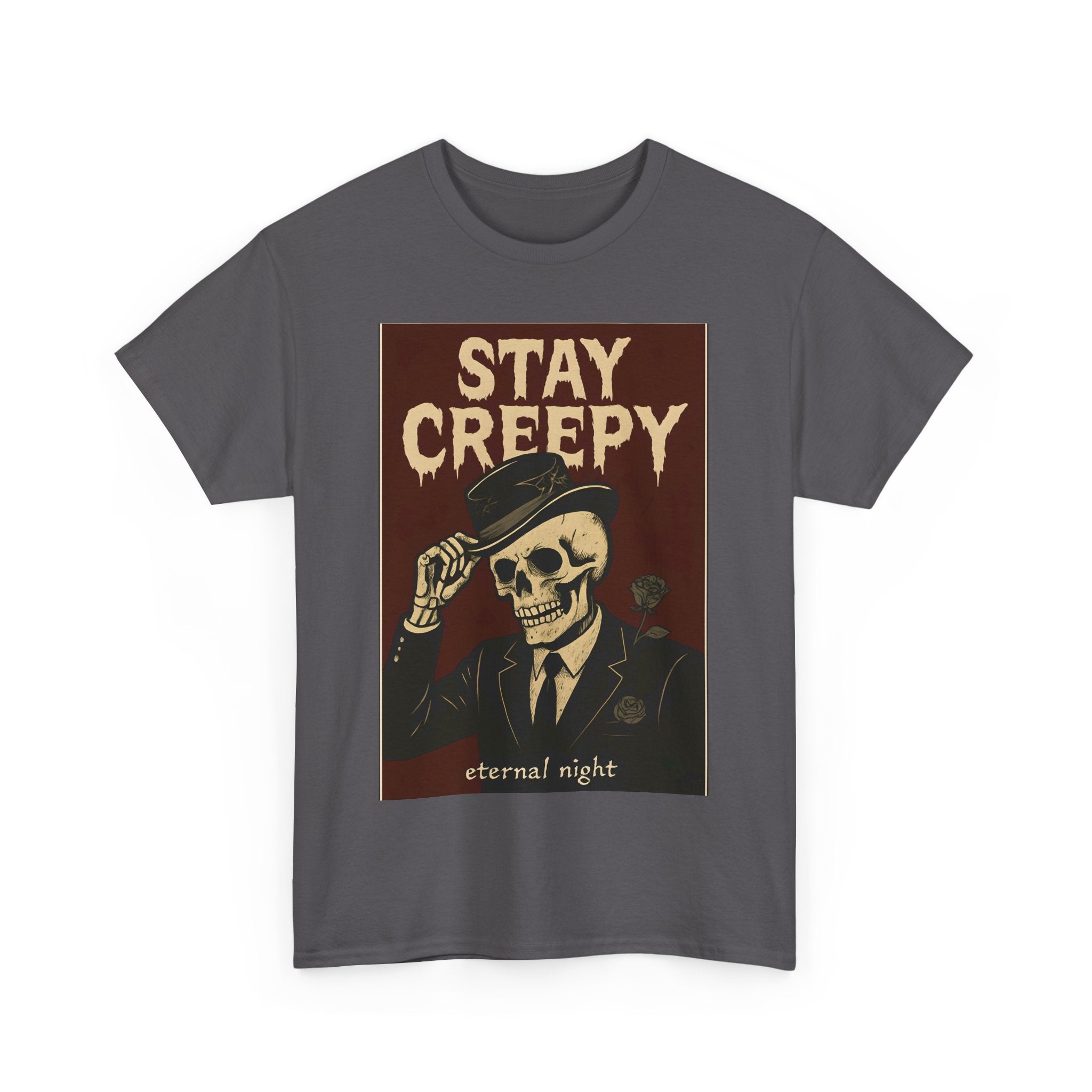 Stay Creepy Unisex Heavy Cotton Tee | Vintage Skeleton Halloween Shirt, Spooky Fall Fashion Gift