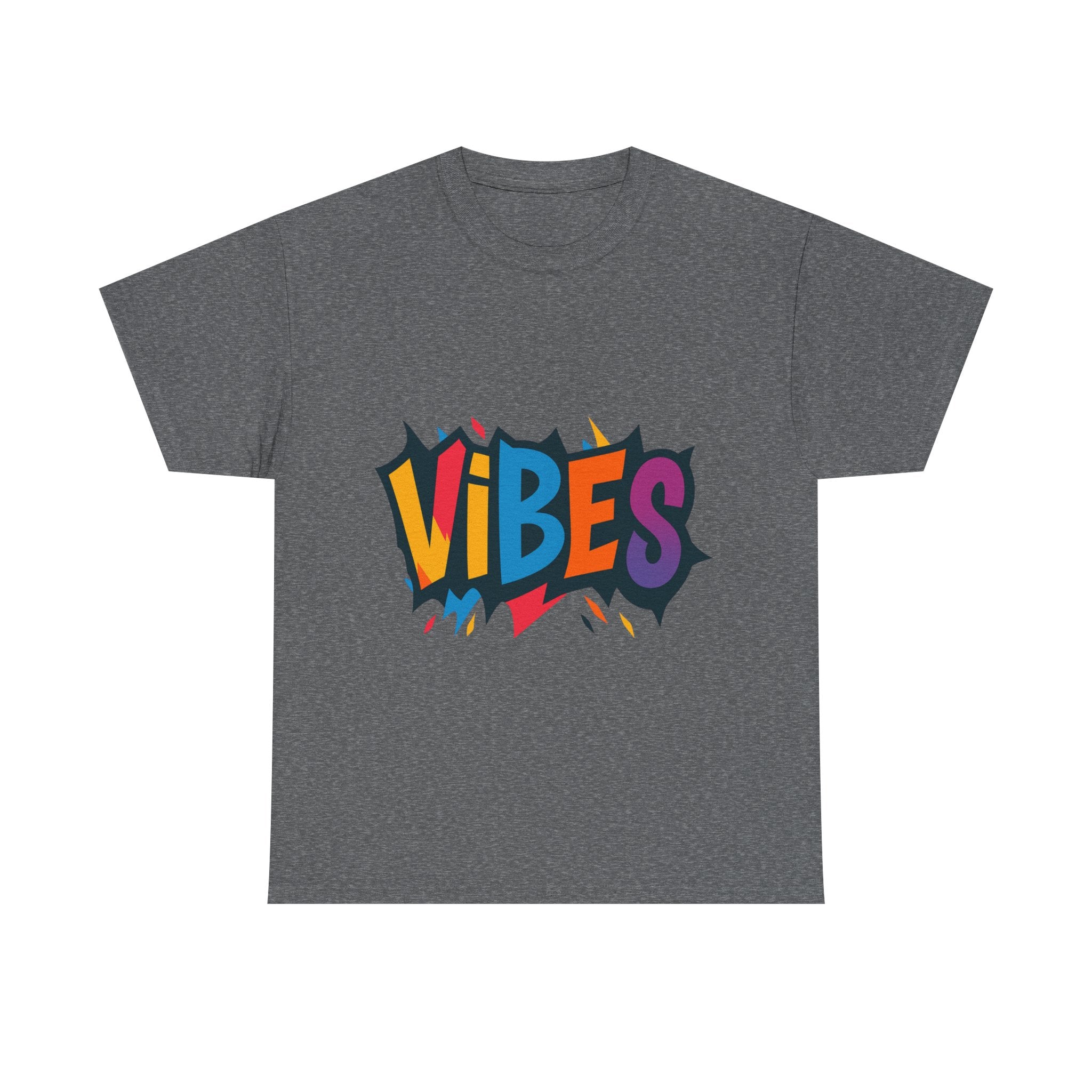 Colorful Vibes Unisex Heavy Cotton Tee – Trendy Graphic Streetwear T-Shirt, Positive Energy Outfit, Casual Everyday Gift for Friends