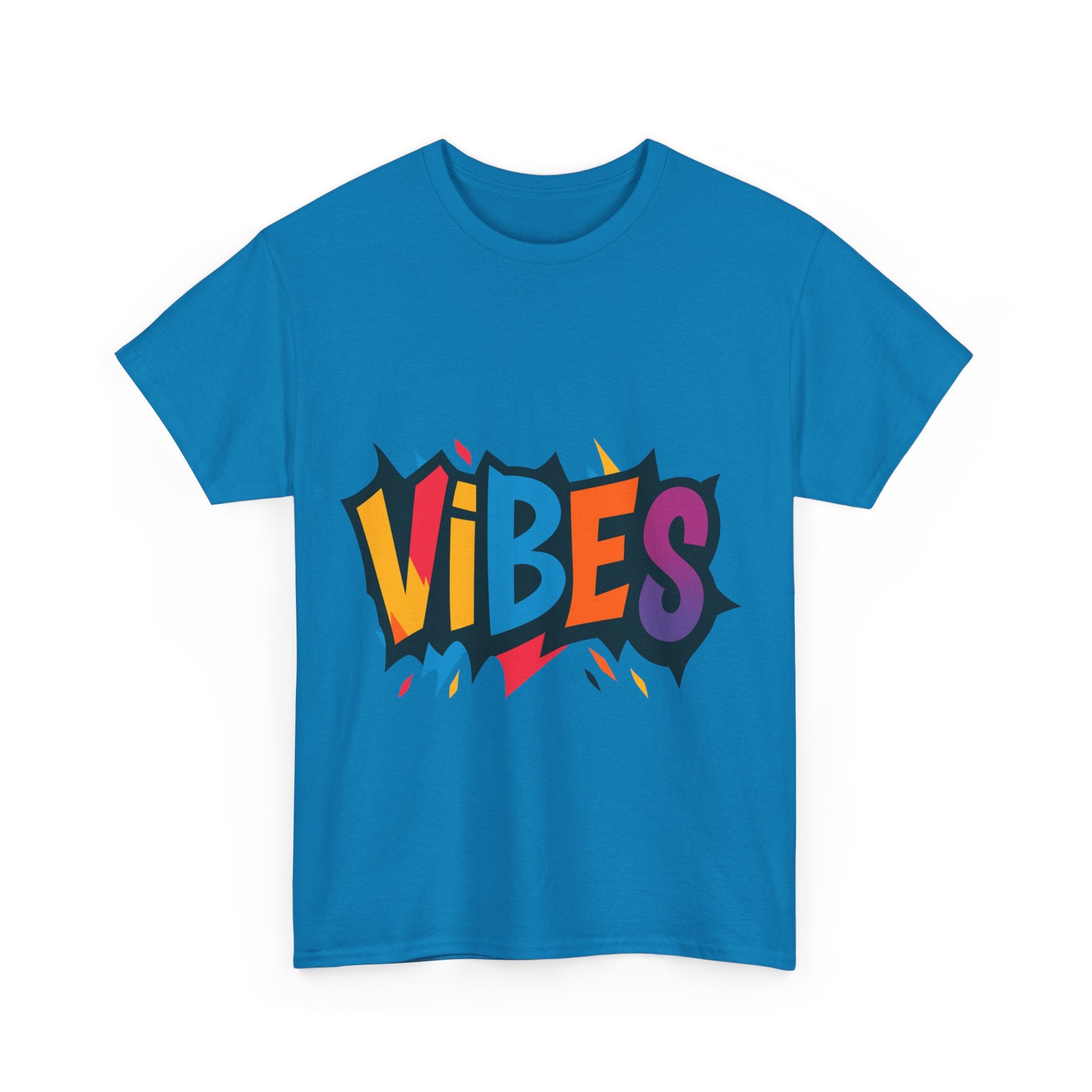 Colorful Vibes Unisex Heavy Cotton Tee – Trendy Graphic Streetwear T-Shirt, Positive Energy Outfit, Casual Everyday Gift for Friends