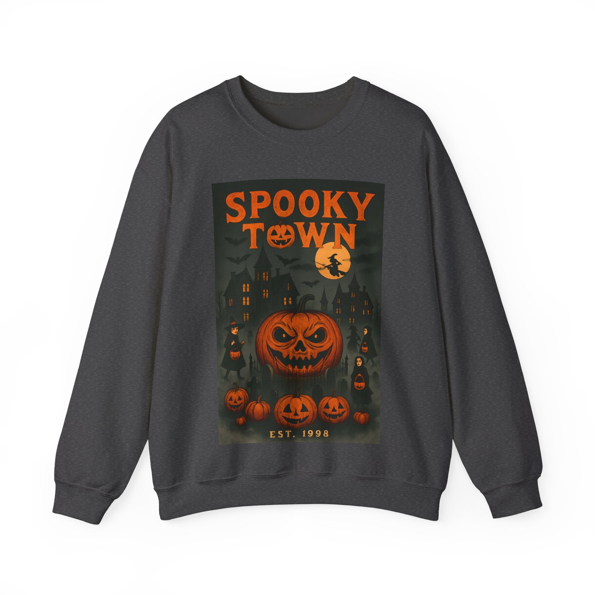 Spooky Town Sweatshirt – Cozy Pumpkin Halloween Crewneck, Unisex Fall Fashion, Autumn Wardrobe Essential
