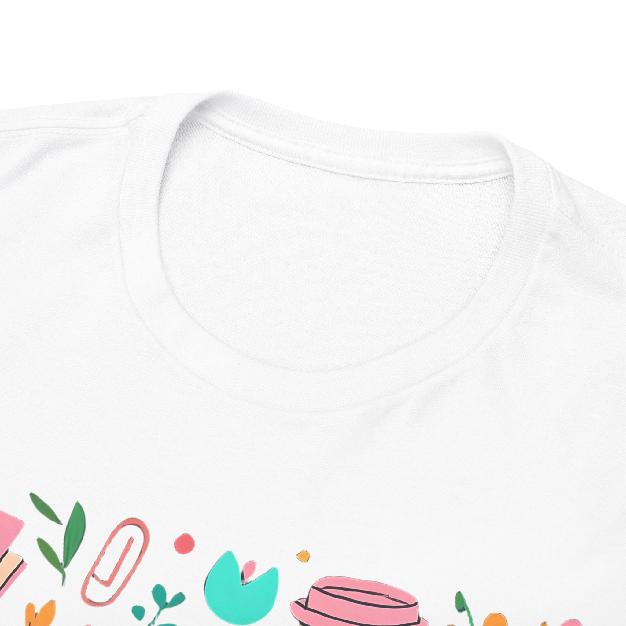 Teacher School Supplies Shirt – Cute Back to School Graphic Tee with Coffee, Books & A+ Icons | Gift for Educators & Classroom Style