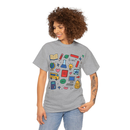 Colorful School Doodles Teacher Shirt – Back to School Graphic Tee | Math, Science & Classroom Gift for Teachers & Students