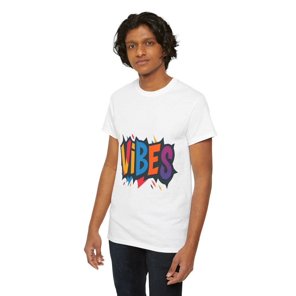 Colorful Vibes Unisex Heavy Cotton Tee – Trendy Graphic Streetwear T-Shirt, Positive Energy Outfit, Casual Everyday Gift for Friends