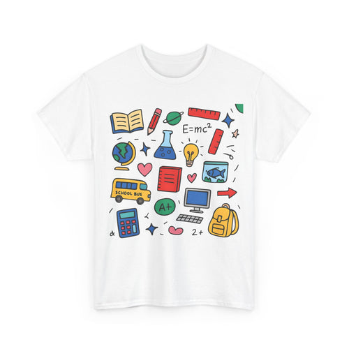 Colorful School Doodles Teacher Shirt – Back to School Graphic Tee | Math, Science & Classroom Gift for Teachers & Students